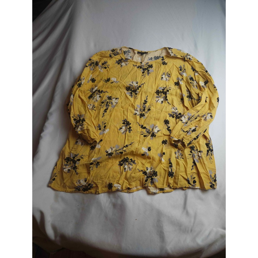 Lane Bryant Womens Mustard Yellow Floral Long Sleeve Blouse Size 18 Plus Top